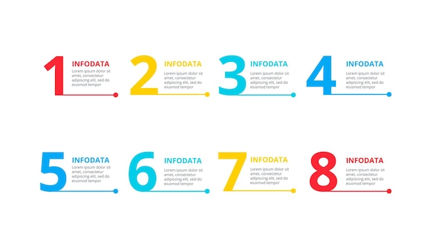 PSD thin lines with 8 numbers for infographic. business data presentation.