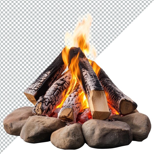 PSD this campfire built with logs and stones creates a warm atmosphere for outdoor activities and gatherings fireplaces campfire on transparent background