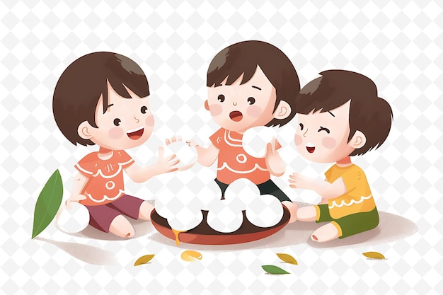 PSD three children are laying on a plate with a cartoon character on it