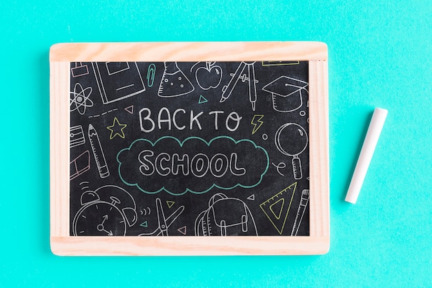 Top view back to school with chalkboard