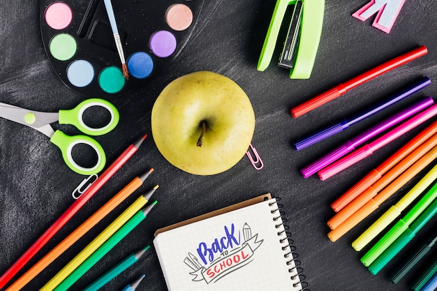 Top view back to school with colourful supplies