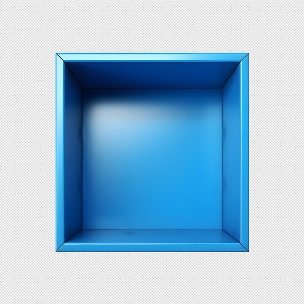 PSD top view of blue opened box with empty space for product display without background