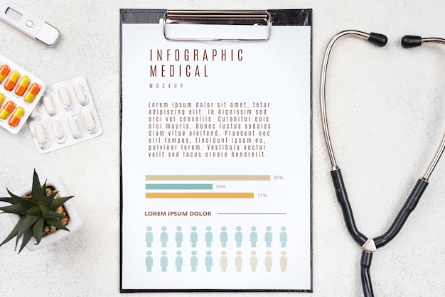 Top view clipboard on medical desk