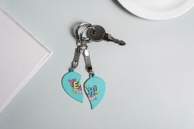 PSD top view keychain on white background