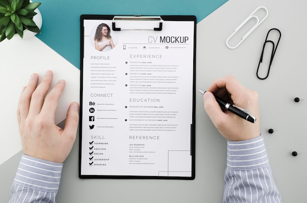 Top view modern curriculum vitae with mock-up