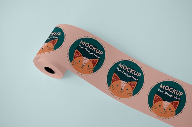 Top view sticker roll with cats