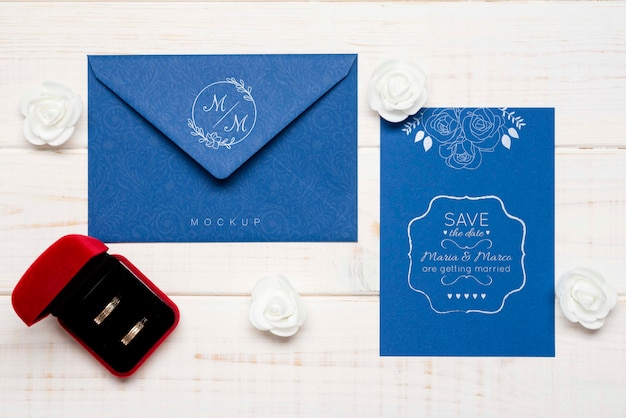 PSD top view wedding invitation concept