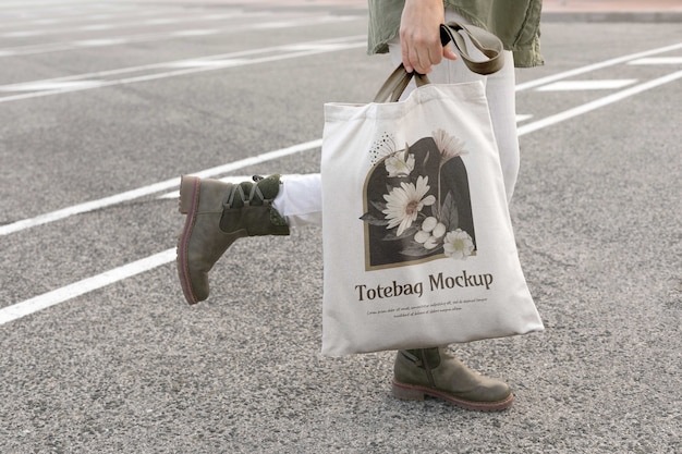 Tote bag mockup design outside