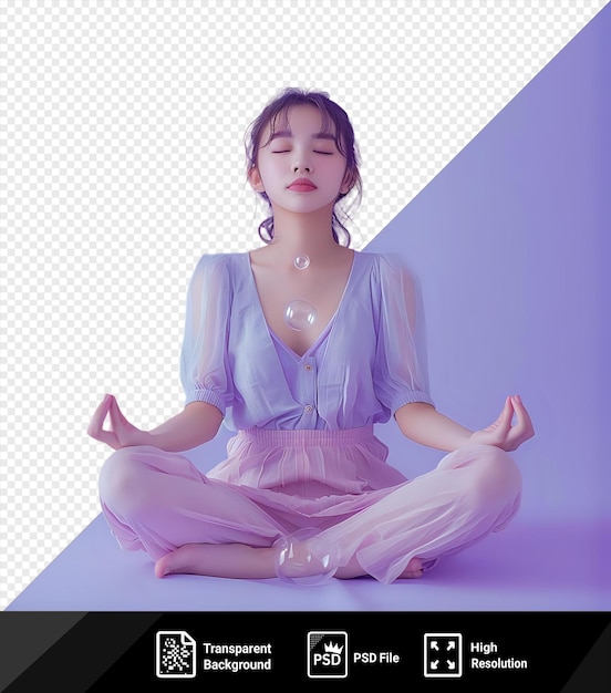 PSD tranquil girl meditating on an invisible serene thought png