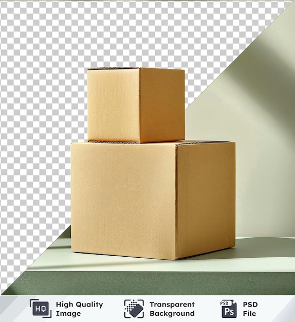 PSD transparent background with isolated plain and brown cardboard boxes including a tan and brown box