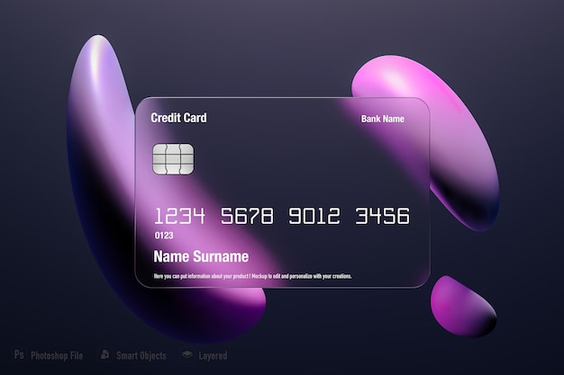 Transparent credit card mockup isolated on soft color background 3D 3D Illustration