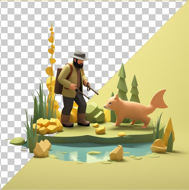 PSD transparent psd picture 3d poacher cartoon hunting an animal