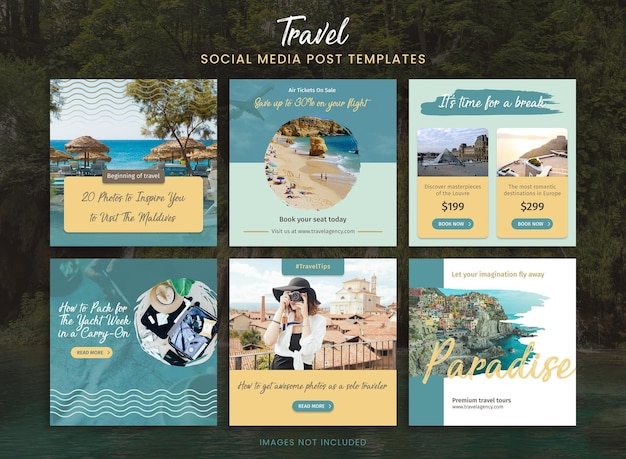 Travel Post Templates Social Media Banners for Instagram and Facebook