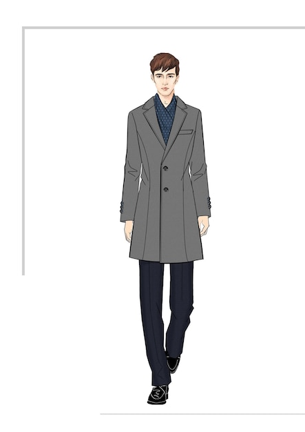 PSD trench coat overcoat greatcoat male fashion outerwear character model beige coat vector illustration