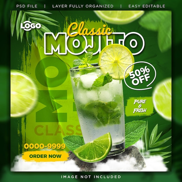 Tropical drink menu promotion social media post template