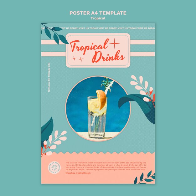 PSD tropical drinks poster template