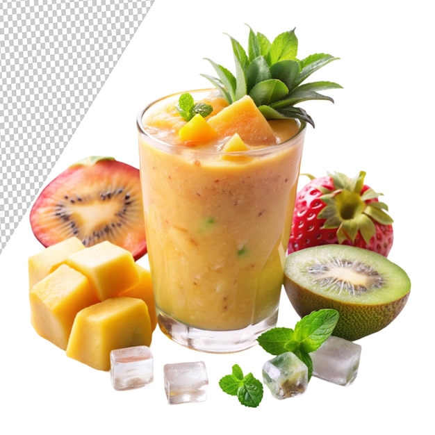 PSD tropical smoothie with ice on transparent background