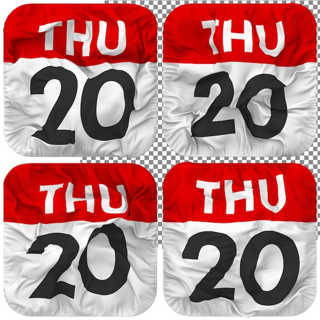 PSD twentieth 20th thursday date calendar icon isolated four waving style bump texture 3d rendering