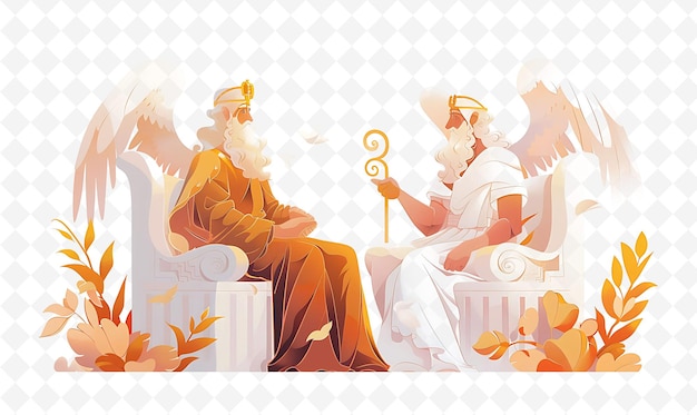 PSD two men are sitting in front of a wall with angels and the words quot god quot on it