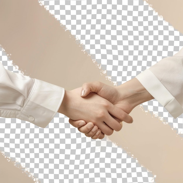 PSD two men shaking hands with a background of a photo of a man and woman