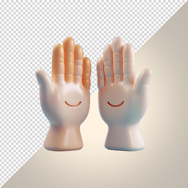 PSD two plastic hands with one that says smiley face on it