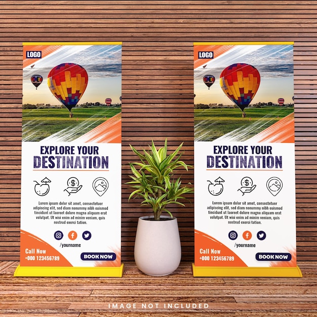 Two Rollup banner standing mockup interior scene with plant