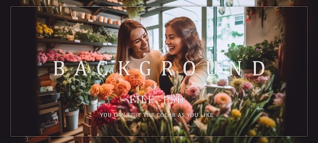 PSD two smiling women in a flower shop