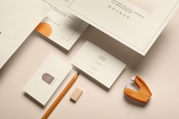 PSD undersaturated earth tones stationery set mockup