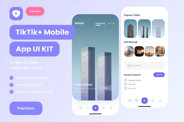 user interface elements for video mobile app. tiktok apps