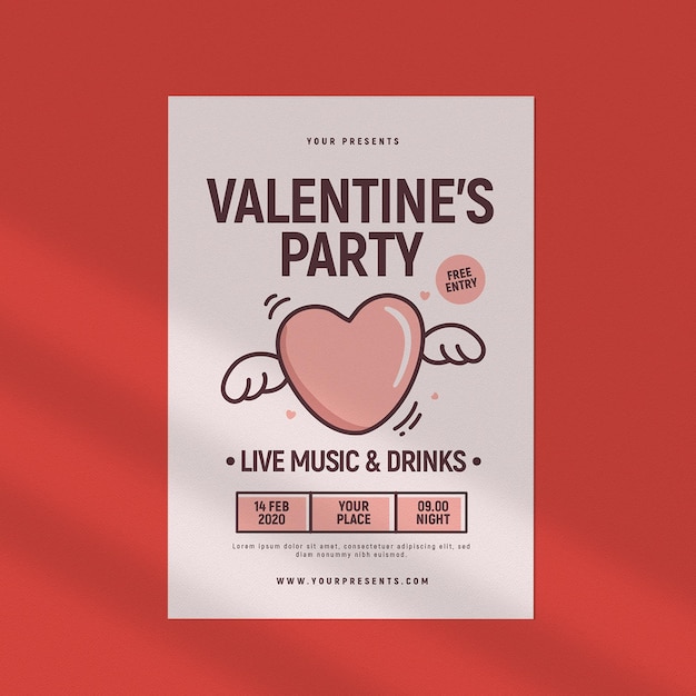 PSD a valentine's party poster for live music and drinks.