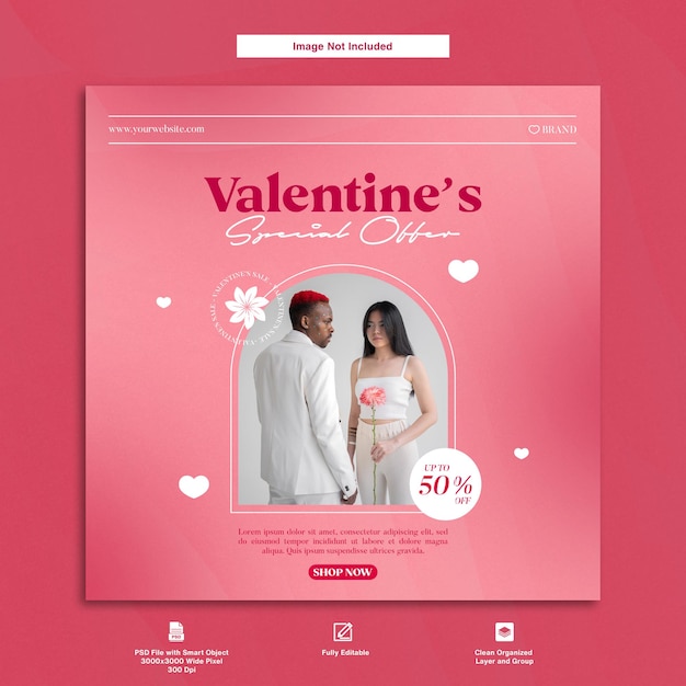 Valentine Special Offer Pink Gradient Theme Instagram Post Template Design