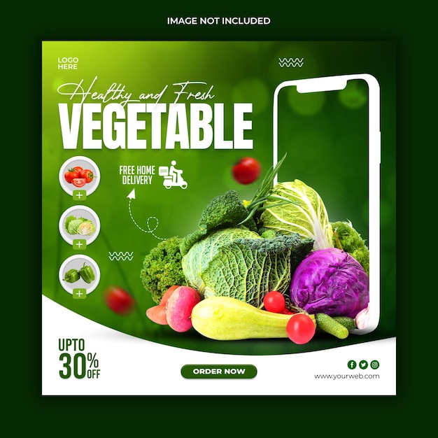 Vegetable and grocery delivery promotion social media banner template