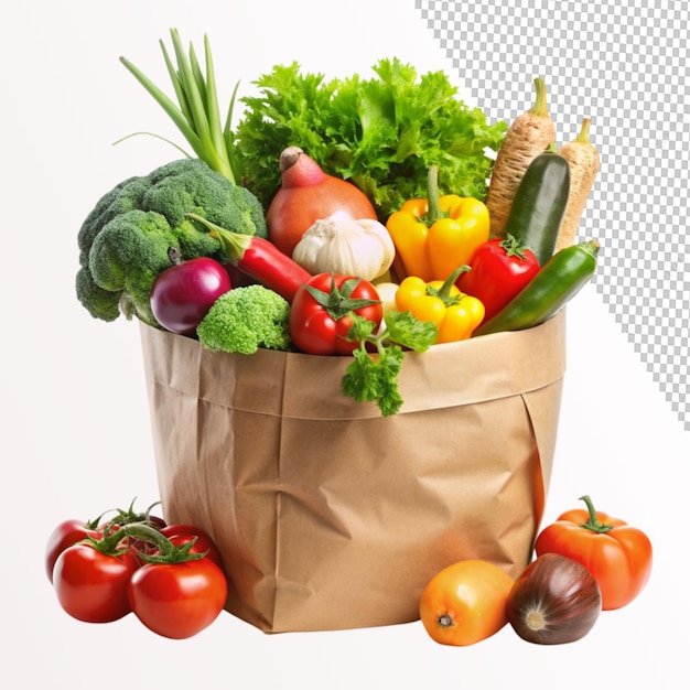 PSD vegetables in a paper bag on transparent background