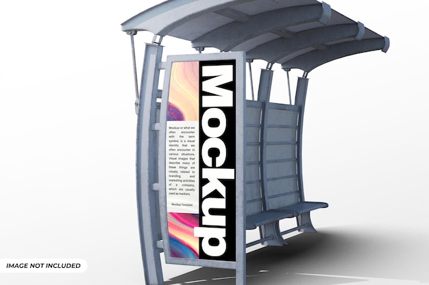 PSD vertical billboard mockup on bus stop editable psd template