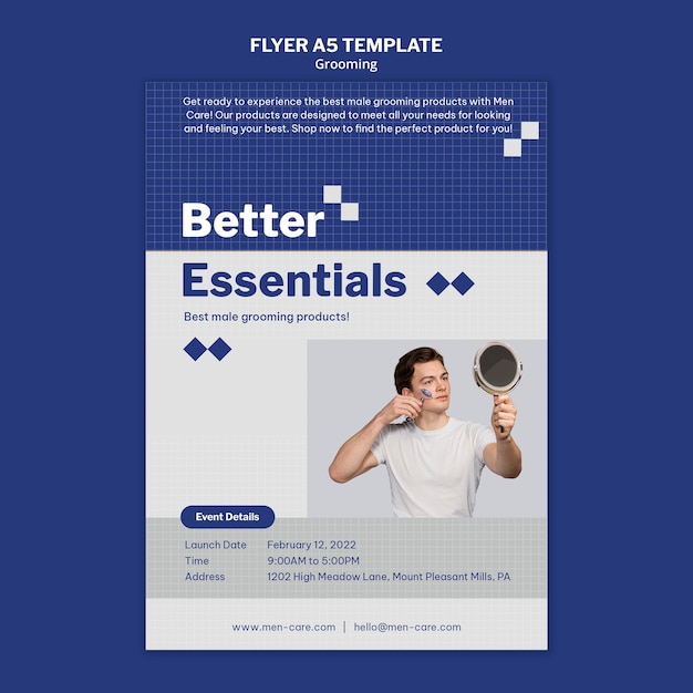 Vertical flyer template for male self-care and grooming