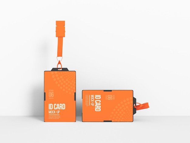 Vertical Id Card with Holder Mockup