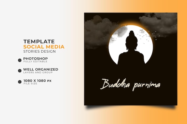 PSD vesak day social media post design template