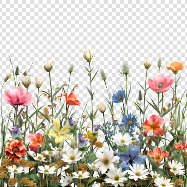 PSD vibrant floral border design on a transparent background