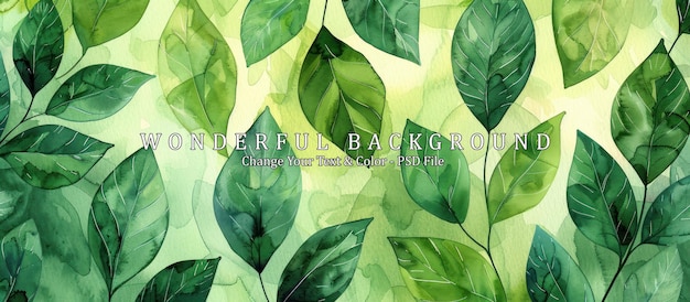 PSD vibrant green watercolor leaves