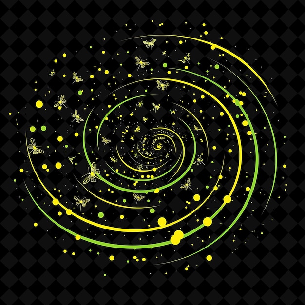 PSD vibrant neon firefly forest in a spiral silhouette landscape png neon artistic landscape