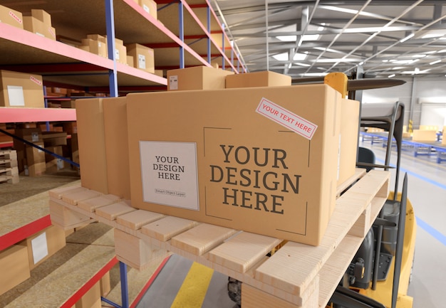 PSD view of a warehouse cardboard box mockup