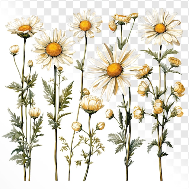 vintage collection of illustrations daisy transparent background