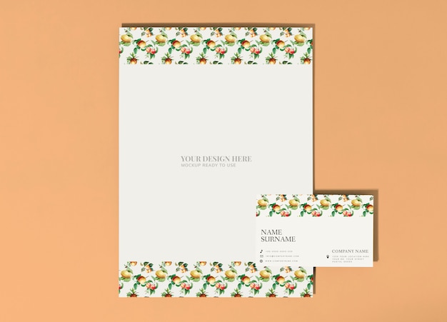 PSD vintage fruits poster and business card mockup