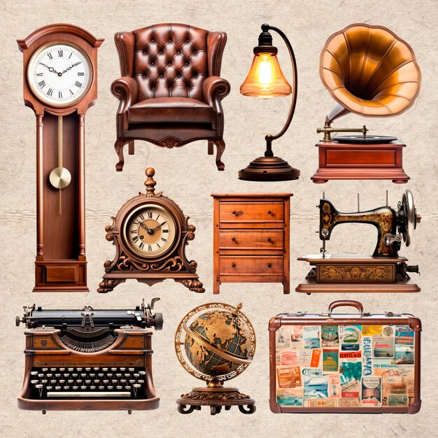 PSD vintage items collection display