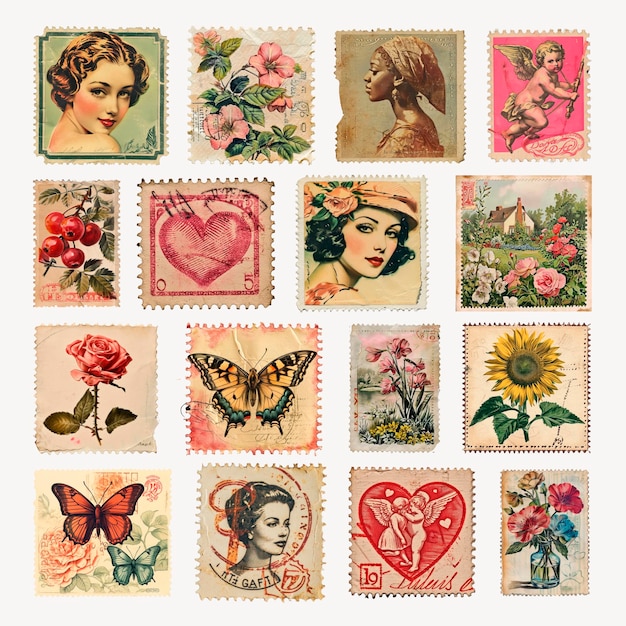 PSD vintage postage stamps collection