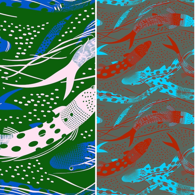 Viperfish With Intense Light Spots Bold Design and Scattered Nature Pattern Vector Designs