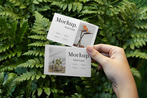 Visit card mock-up with green plants