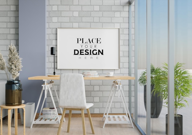 wall art canvas or picture frame in office desk Mockup