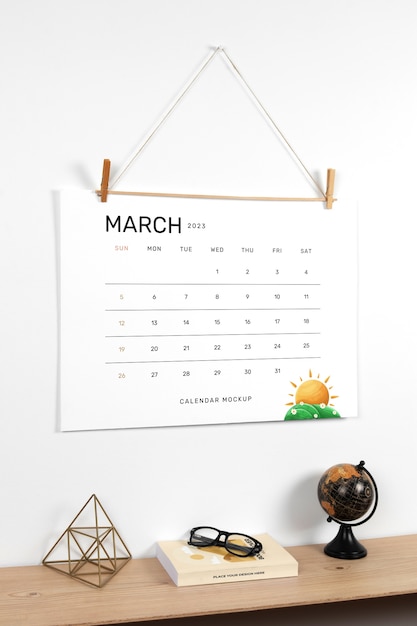 Wall hanging calendar mock-up design