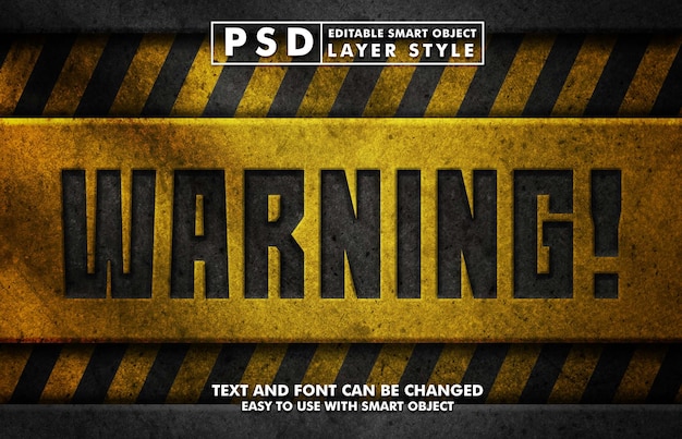 PSD warning 3d realistic text effect premium psd